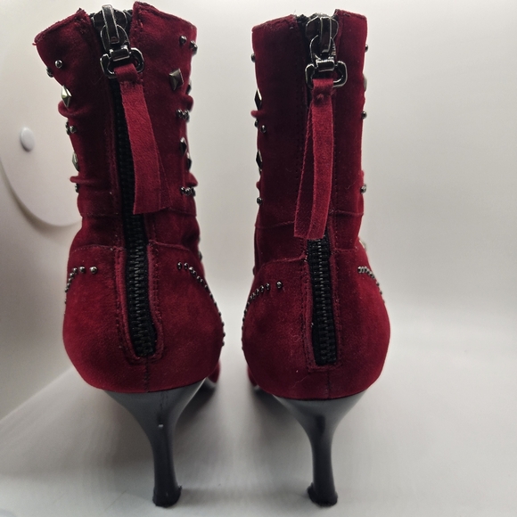 Midnight Velvet Women's Vintage Deep Red Suede Velvet Ankle Heeled Boots 10M - Picture 5 of 16